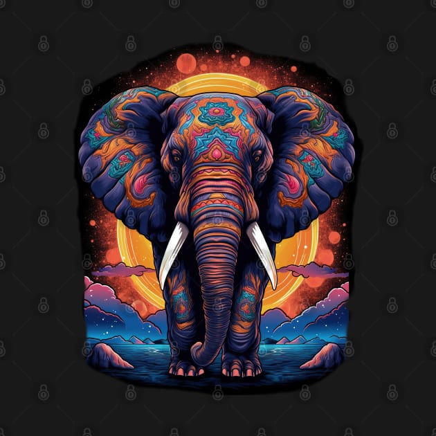 Colorful Elephant and Sunrise Pop Art by Kawaii Cuties