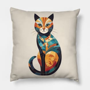 Gustav Klimt's Colorful Feline Fantasy: Inspired Cat Illustration Pillow