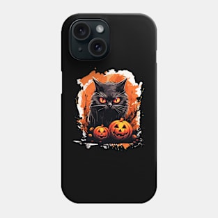 Spooky Black Cat with Halloween Pumpkins Phone Case