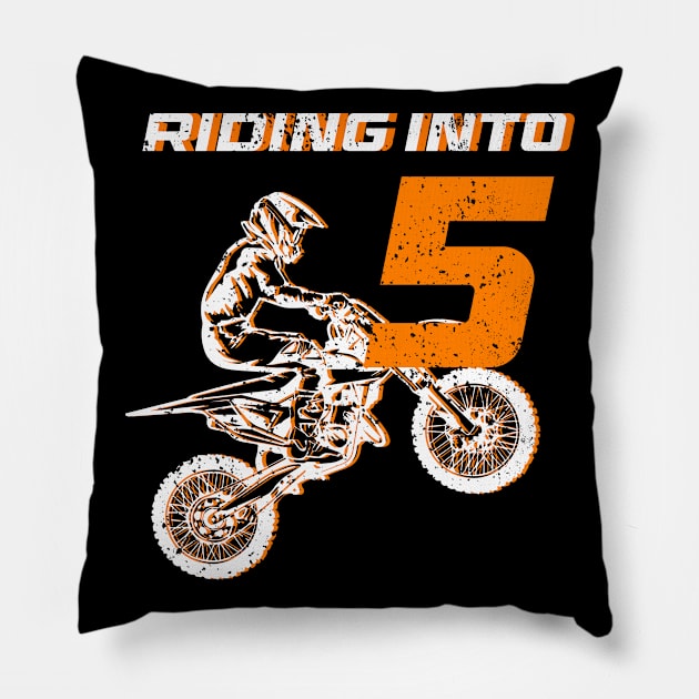 Riding into 5th birthday boy Dirt Bike B-day Gift For Kids Tollders Pillow by inksplashcreations