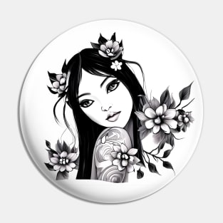 Beautiful Asian Girl Tattoo Art Pin