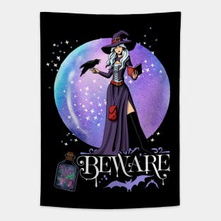 Magic Witch Tarot cards Beware potion witchy hat Witchcraft astrology Halloween Tapestry
