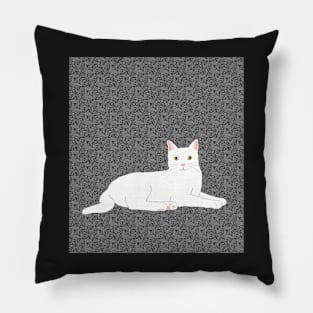 The White cat on a patterned background chilling and watching you. Pillow