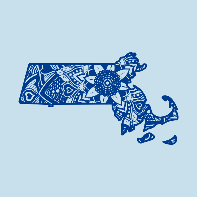 Blue Massachusetts State Gift Mandala Yoga MA Art by Get Hopped Apparel