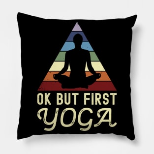 Vintage Distressed Ok But First Yoga Pillow