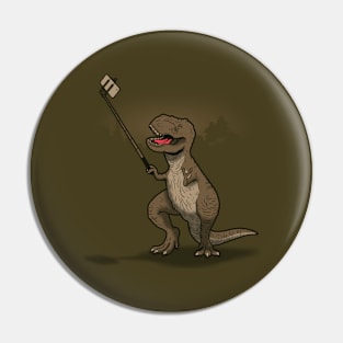 Funny Cute T-Rex Dinosaur Taking Selfie Funny Selfie Pin