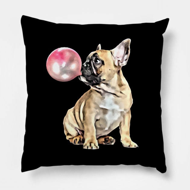 French bulldog bubble gum Pillow by Collagedream