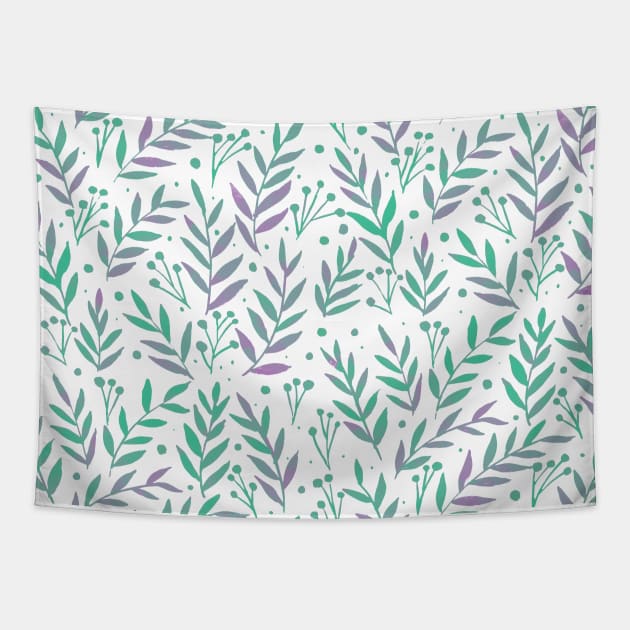 Watercolor branches - pastel green and very peri Tapestry by wackapacka