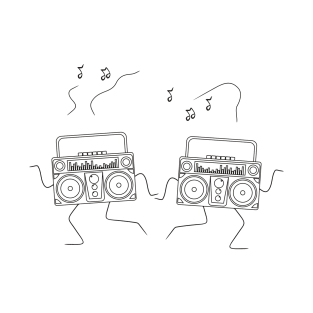 line art illustration of a pair of old school radios dancing together T-Shirt