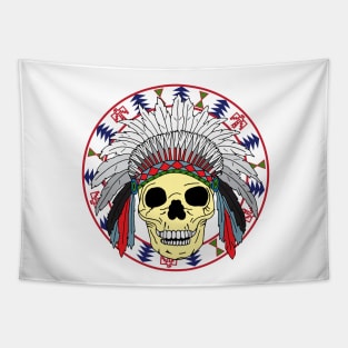 Sioux Native American Indian Skull in Headdress Tapestry