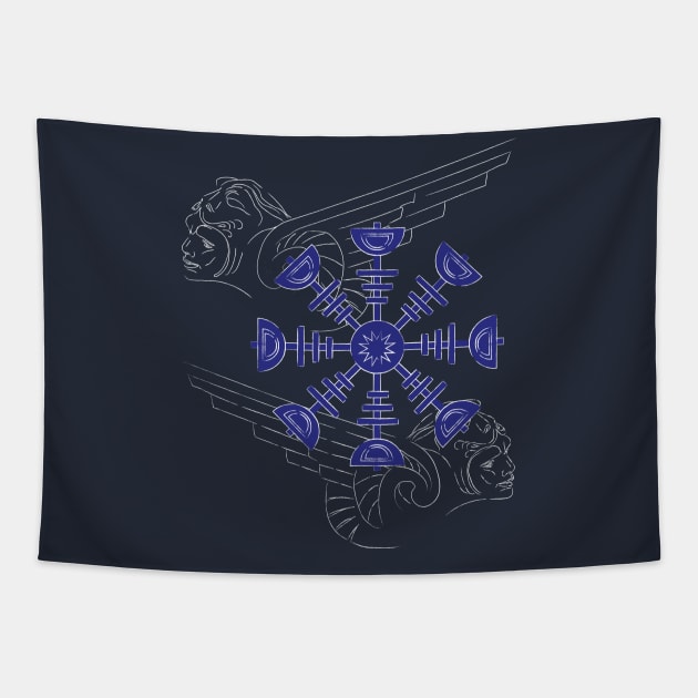 Viking Helm Of Awe Magic Nordic Symbols Gift Tapestry by klimentina