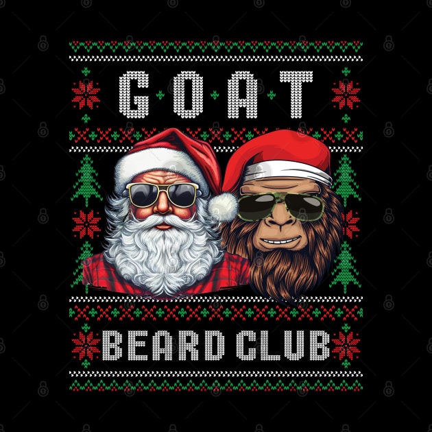 Funny Ugly Christmas Sweater Cool Santa & Sasquatch GOAT Beard Club by FlutteringWings 