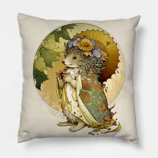 Hedgehog In Robes With A Parasol Pillow