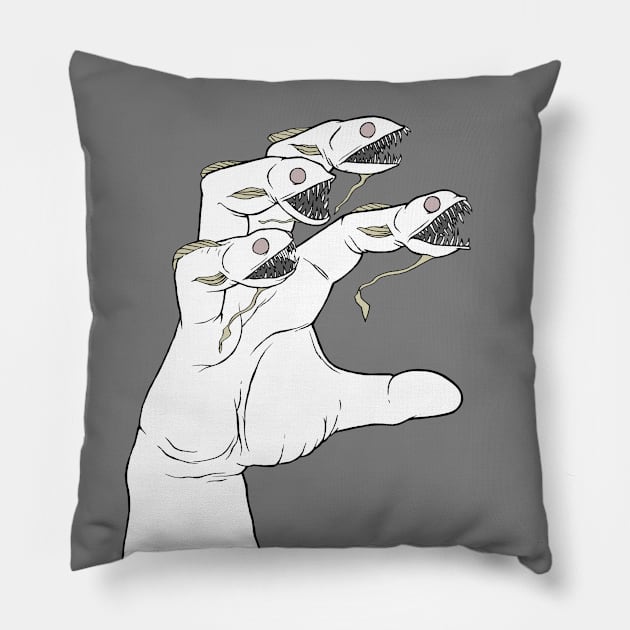 Freaky Fish Fingers Pillow by bananaobasan