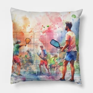 Artistic Illustration of couples playing pickleball Pillow