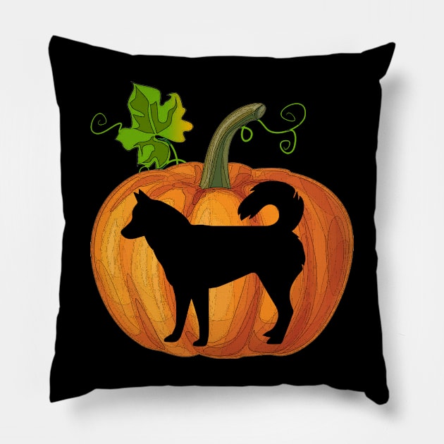 Siberian husky in pumpkin Pillow by Flavie Kertzmann