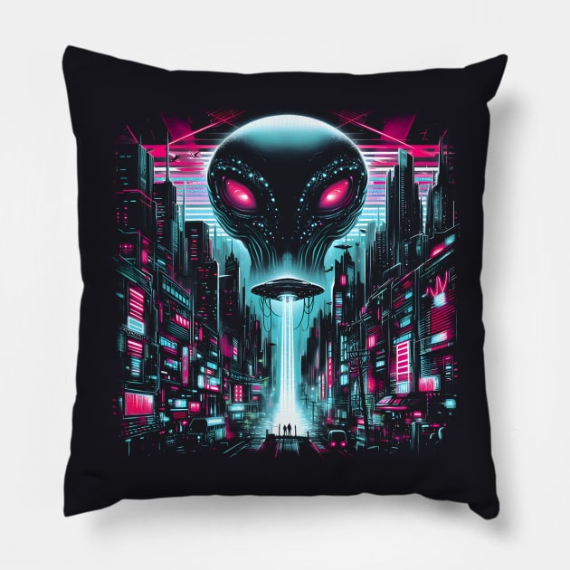 Neon Overlord: The City’s Silent Watcher Pillow by FreshIdea8