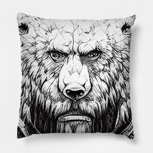 Bear Grizzly Wild Nature Illustration Line Epic Illustration Line Art Pillow