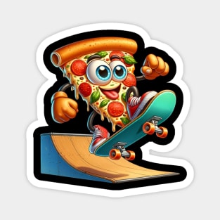 Skateboarding Pizza Slice – Extreme Sports Foodie Sticker Magnet