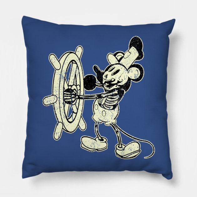 Classic Steamboat Willie Skull Pillow by HannessyRin