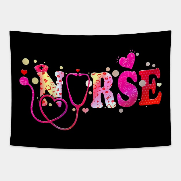 Nurse Valentines Day Valentine Scrub Top Women Scrubs NICU Tapestry by Neldy