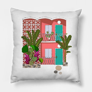 Breeze Block Apartments with Plants Pillow