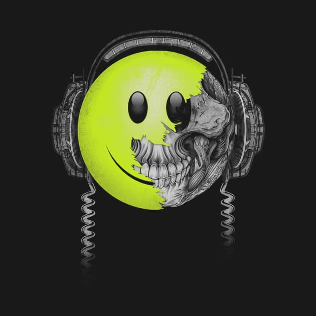 90's Rave Music Smiley Face Skeleton T Shirt by Moody City