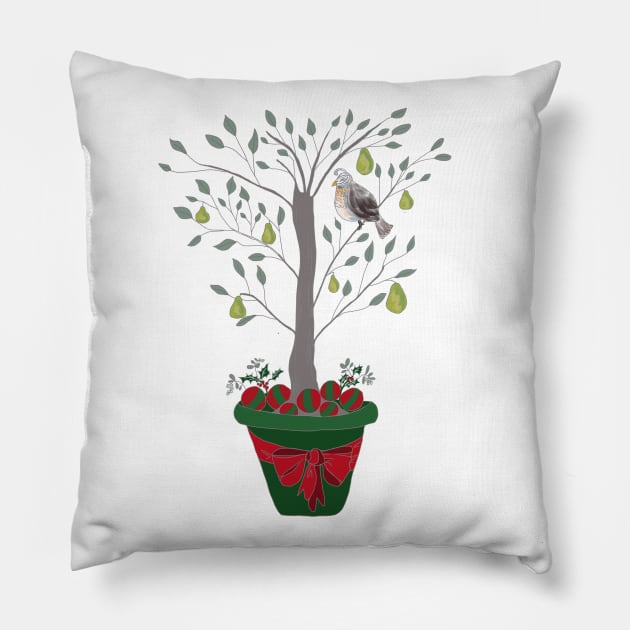 12 Days of Christmas Partridge in a Pear Tree Pillow by podartist