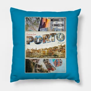 Greetings from Porto in Portugal vintage style retro souvenir Pillow