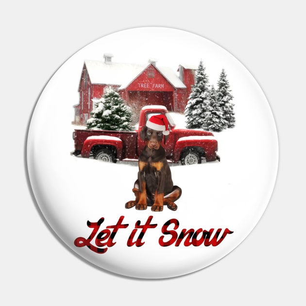 Doberman Let It Snow Tree Farm Red Truck Christmas Pin by Mhoon 