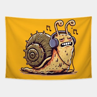 Stressed Snail Listening To Music Tapestry