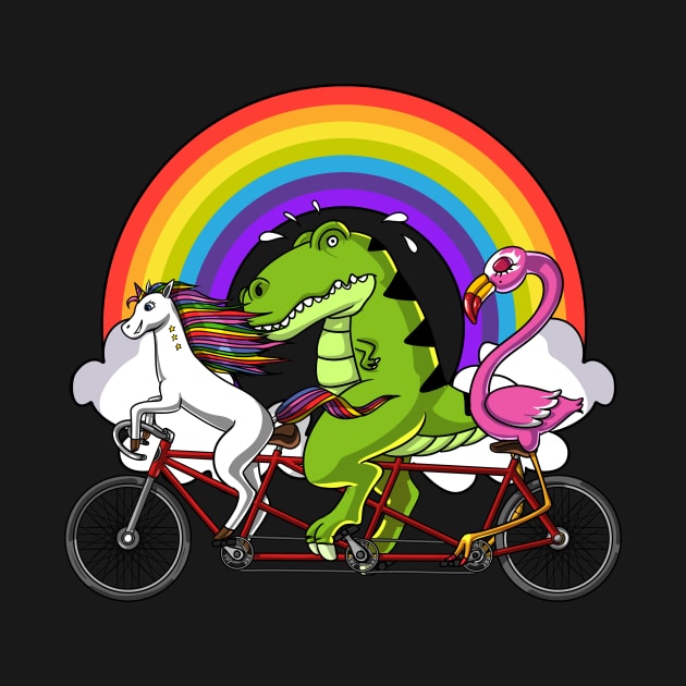 Unicorn Dinosaur Flamingo Riding Bicycle by underheaven