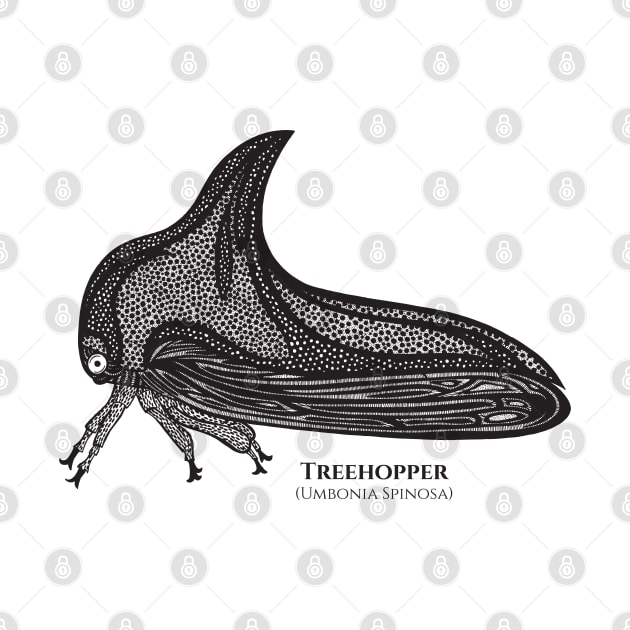 Treehopper with Common and Latin Names - on white by Green Paladin