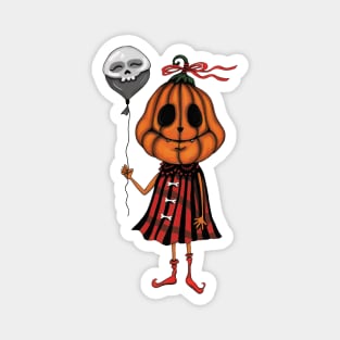 Pumpkin girl with skull balloon Magnet