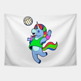 Comic unicorn playing volleyball Tapestry