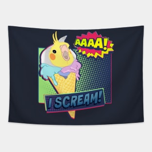 Ice Cream I scream Cockatiel Comic Tapestry