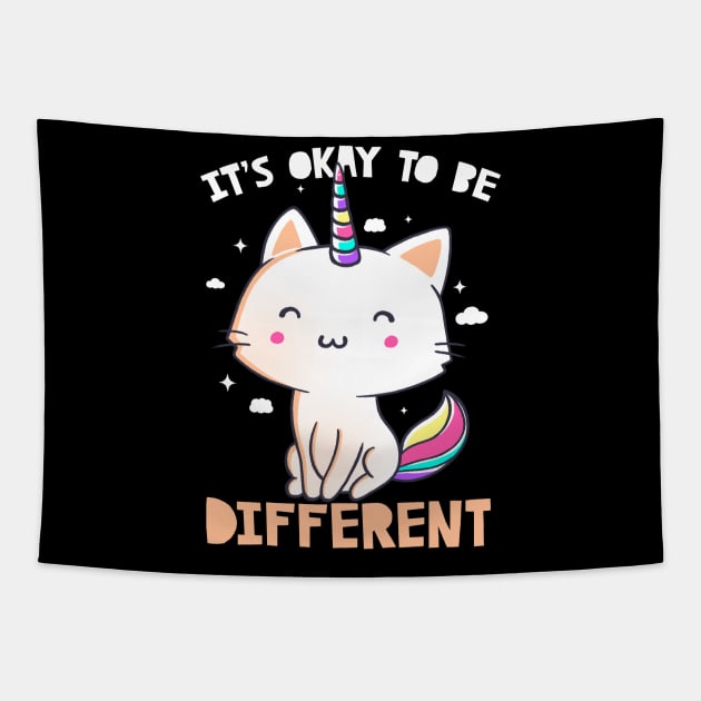 It's Okay To Be Different Cute Unicorn Gift Tapestry by eduely