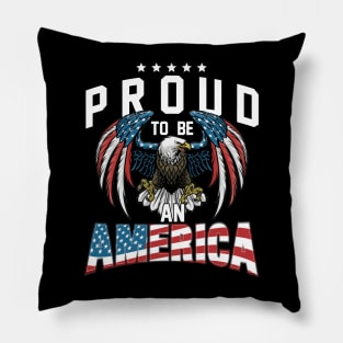 Proud To Be An American Graphic Eagle American Flag Ribbon Pillow