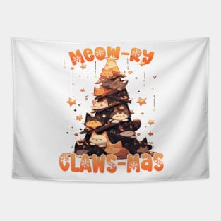 Kawaii Anime Super Cute Cat Catmas Tree: Meowry Clawsmas Tapestry