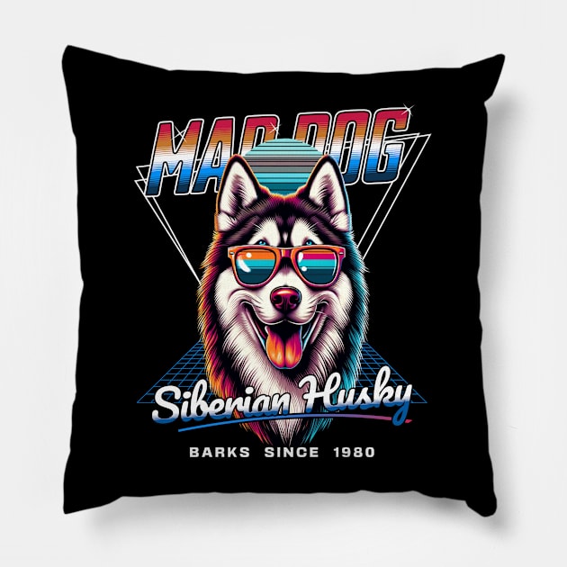 Mad Dog Siberian Husky Dog Pillow by Miami Neon Designs