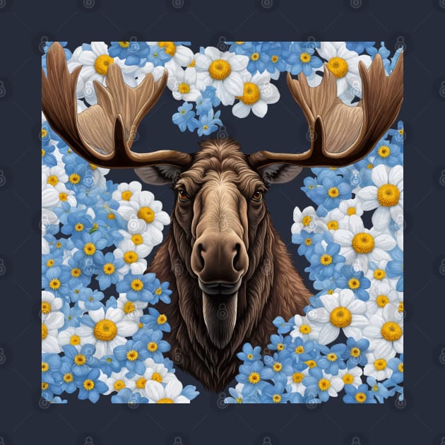 Moose And Alaska Forget-Me-Not Flowers by taiche