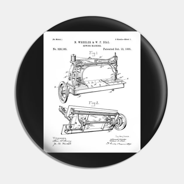 Sewing Machine Patent - Seamstress Craft Sewing Room Art - White Pin by patentpress