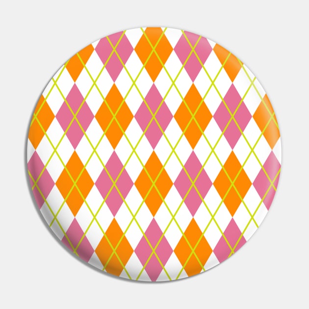 Orange Pink Gold Argyle Pattern Print Retro Vintage Punk Rock Band Pin by Shayna