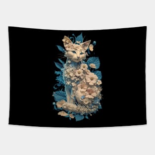 Ethereal Floral Feline - Detailed Cat Artwork Tapestry