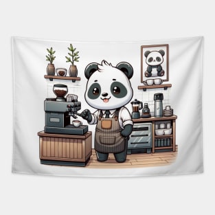 Barista Panda - Brewing Perfection in Cozy Café Tapestry