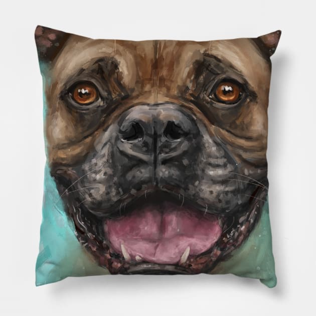 Contemporary Painting of a Brown Boxer Dog with a Big Smile and Big Pink Tongue Pillow by ibadishi