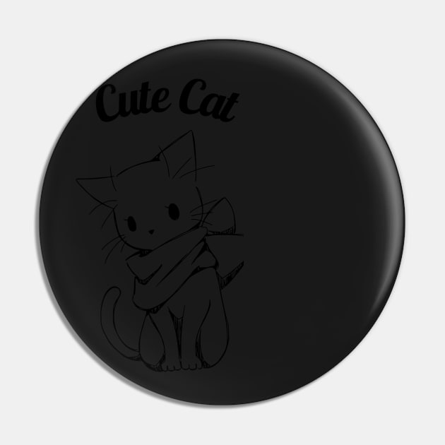 Black White Simple Cute Cat Pin by irelandefelder