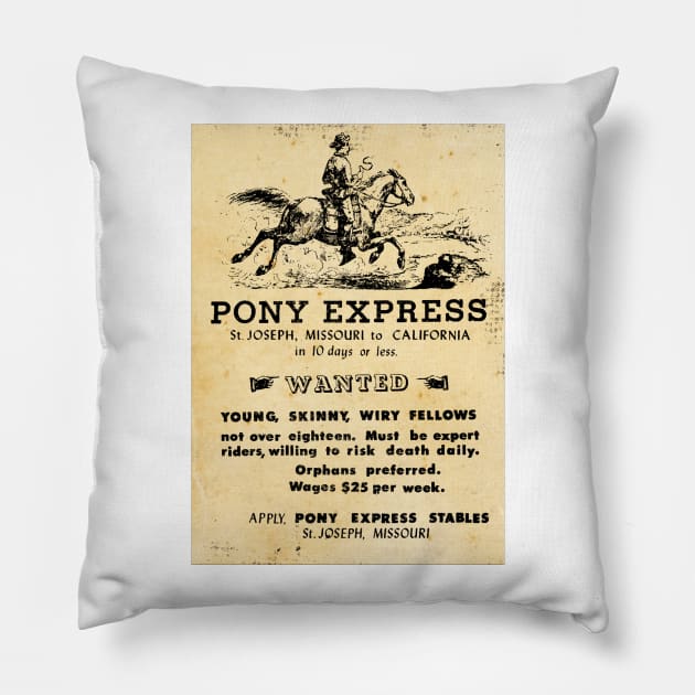 Pony Express Recruitment for Riders - Wild West Poster Design Pillow by Naves