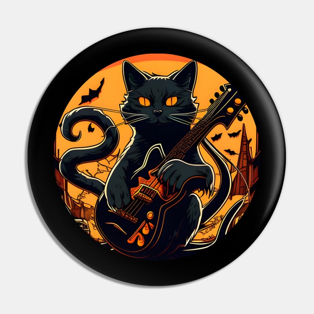 Alone Cool Black Cat Playing Guitar Bass - Love Guitar Pin by Wesley Mcanderson Jones