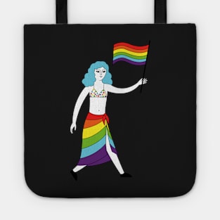 Transgender man with with rainbow gay pride flag Tote